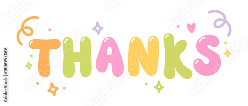 Cute Pastel “Thanks” Lettering Vector with Decorative Elements