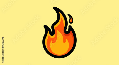 Stylized illustration of a vibrant flame with a yellow background.