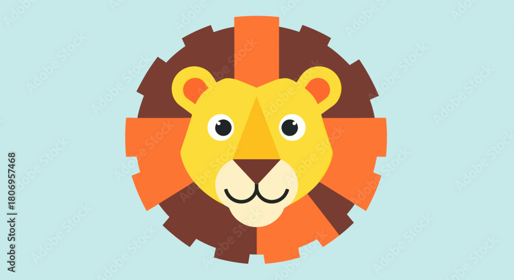Obraz premium Stylized geometric lion head with a friendly expression.