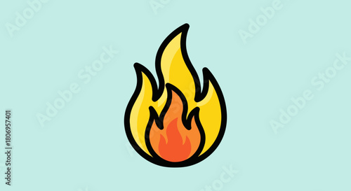 Vibrant Cartoon Fire Flame Icon on a Solid Background.