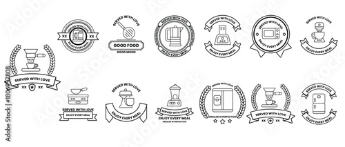 A collection of black and white logos for various products and services
