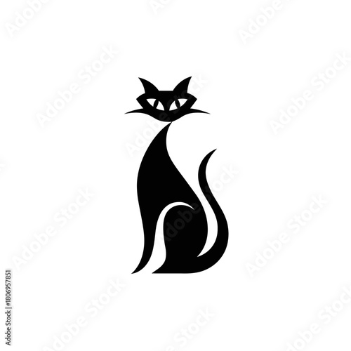 Stylized black cat silhouette on white background