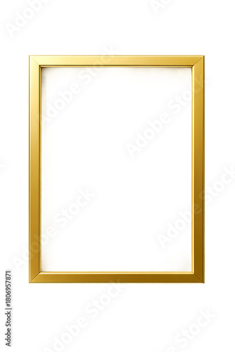 A simple golden square picture frame with a clean modern design isolated on transparent background