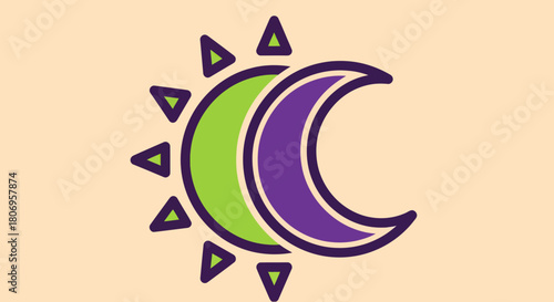 Stylized Sun and Moon Symbol Representing Day and Night Cycle.
