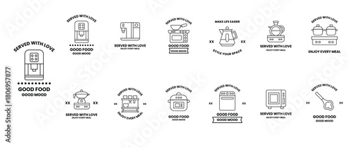 A series of images of kitchen appliances and food