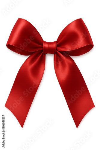 A vibrant red satin ribbon bow with flowing tails isolated on transparent background