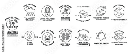 The image is a collection of different symbols and designs, including a leaf