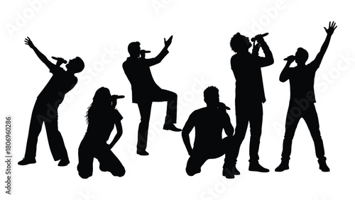 Group of singers silhouettes isolated on white background, Vector