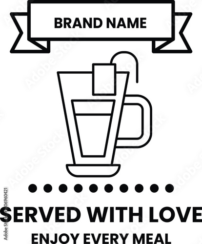 A white and black image of a cup of tea with a tea bag in it