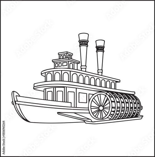 Simple and beautiful ship on sea water black vector line art illustration for children coloring page or book design 