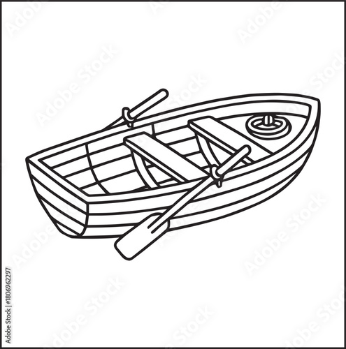 Simple and beautiful boat on water black vector line art illustration for children coloring page or book design 