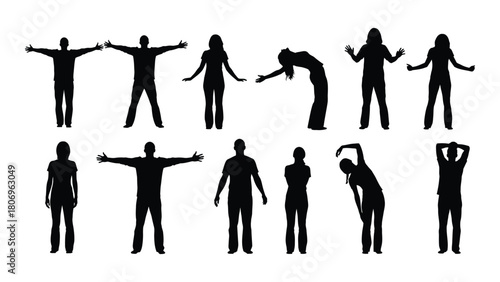 People silhouettes in various poses isolated on white background, Vector
