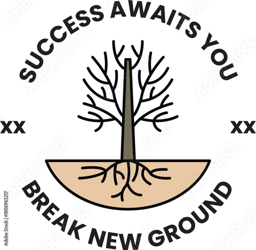 A tree with roots in the ground and the words success awaits you