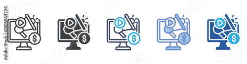 Ads icon set multiple style collection