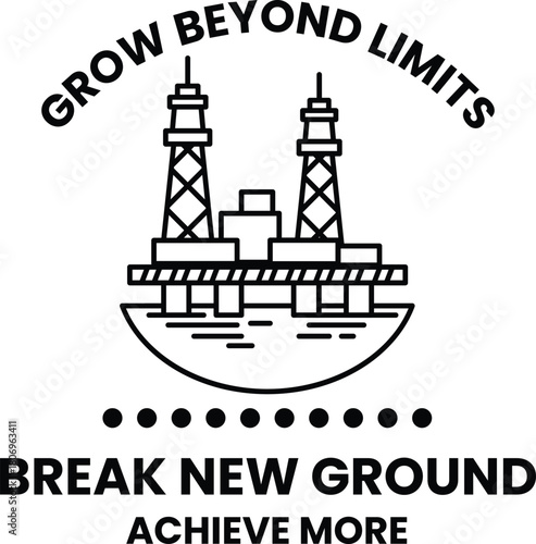 A black and white image of a power plant with the words "Break New Ground" writt