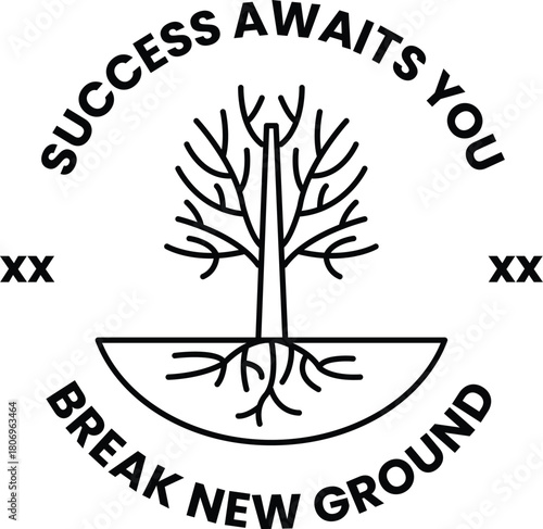 A tree with roots in the ground and the words success awaits you