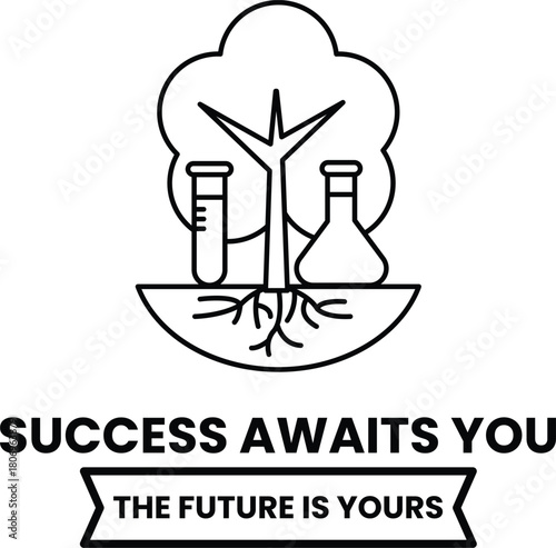 A tree with a lab and a bottle of liquid on it