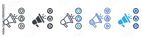Media Social icon set multiple style collection