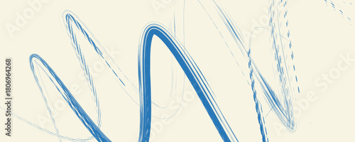 Grunge grainy blue brush stroke with spray texture. Hand drawn distress damaged vintage banner with zigzag bold line. Rough thick brush stroke texture. Spray paint effect vector background.