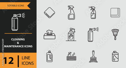 12 Cleaning and Maintenance Icons outline icon set