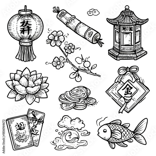 Assortment of traditional Chinese good luck symbols
