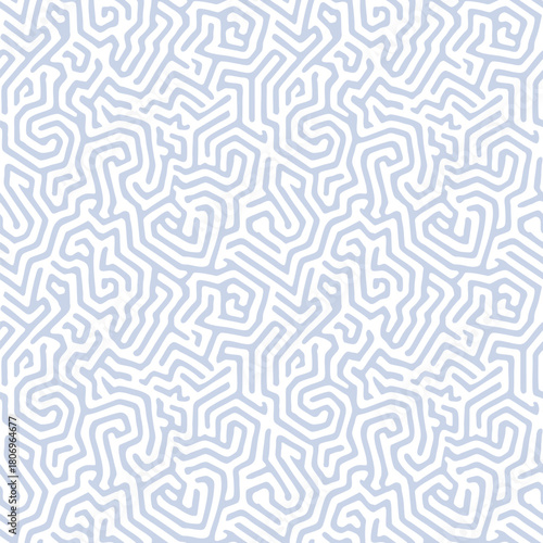Seamless pattern with abstract maze, labyrinth, organic shapes, irregular fluid lines. Subtle vector minimal blue and white background with biological structures, brain texture, coral. Repeated design