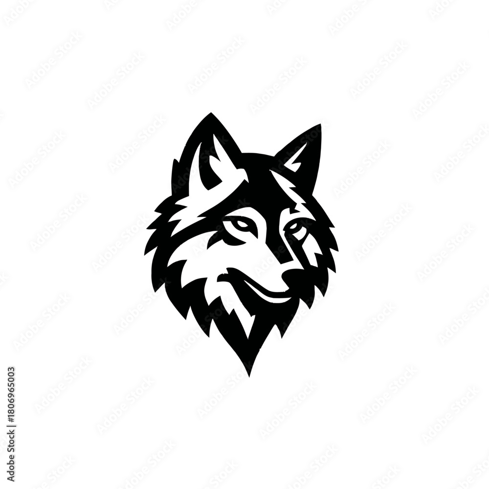 Naklejka premium Black and white wolf head profile illustration