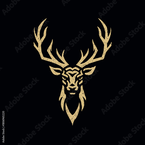 Majestic stag head with large antlers, presented centrally on a dark background