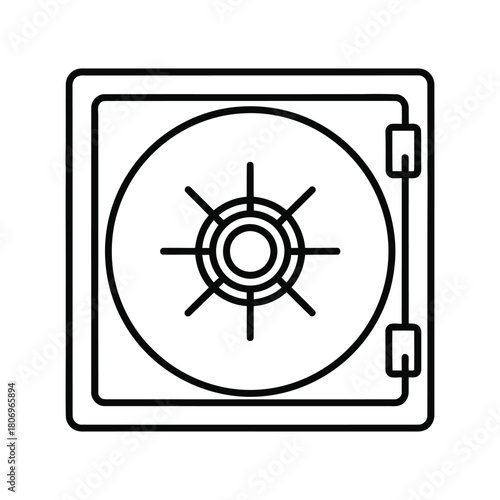 Vault Door Safe Security Icon Front View Line Art Vector Illustration