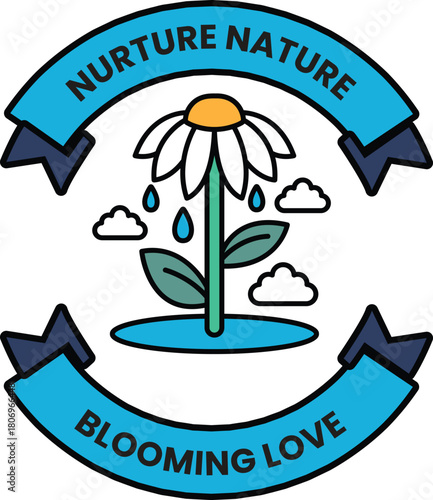 A black and white image of a flower with the words nurturing nature blooming lov