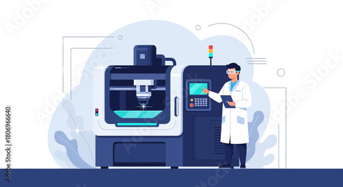 Scientist operating advanced industrial machine in modern research laboratory setting