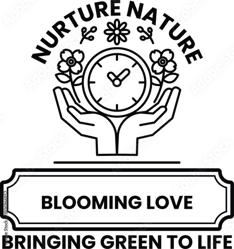 A black and white image of two hands holding a clock with the words nurturing na