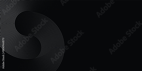 Abstract black glowing geometric lines on gray background. Modern shiny blue circle lines pattern. Futuristic technology concept. Suit for cover  poster