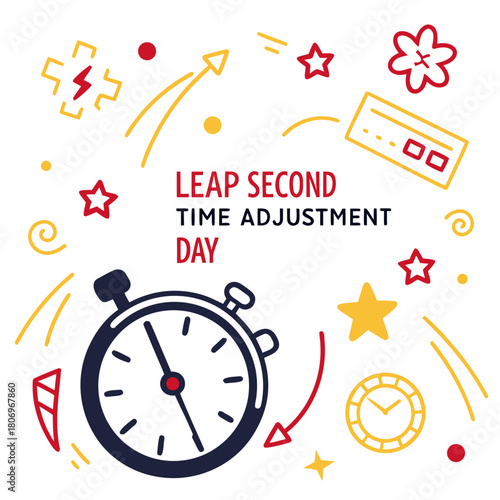 Leap Second Time Adjustment Day Vector Illustration, Clock and Time Adjustment Concept Isolated on White Background