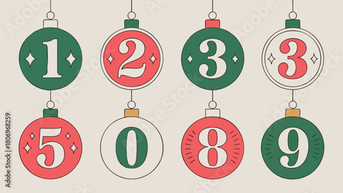 Christmas Holiday Countdown Advent Calendar Numbers Vector Set