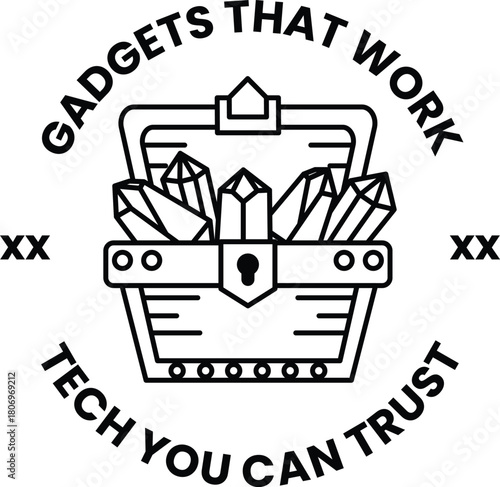 A black and white logo for gadgets that work tech trust