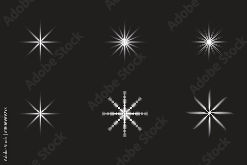 Star sparkle decorative abstract collection on the black background illustration