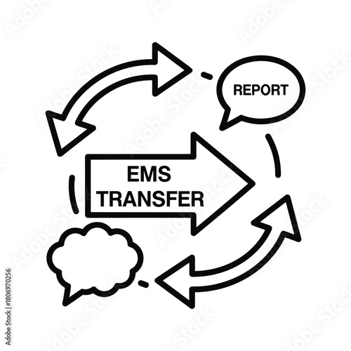 Ems transfer process with report and communication flow, isolated on