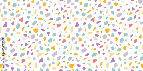 Terrazzo seamless pattern with pastel colors on white background