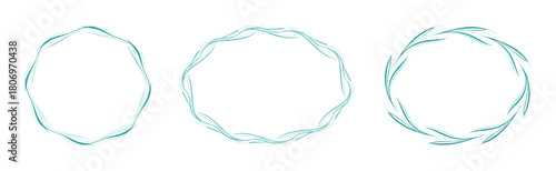 Soft circular wreaths made from flowing botanical lines. Gentle curves create natural calm shapes. Light teal palette adds peaceful clean feeling