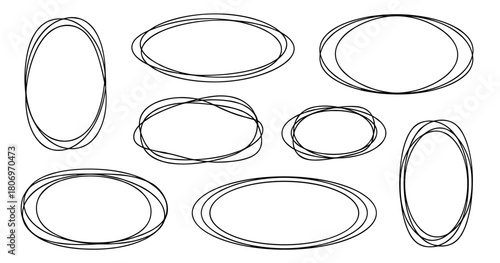 Oval frames drawn with overlapping free lines. Dynamic strokes create artistic sketch mood. Minimal monochrome style keeps clean elegant appearance
