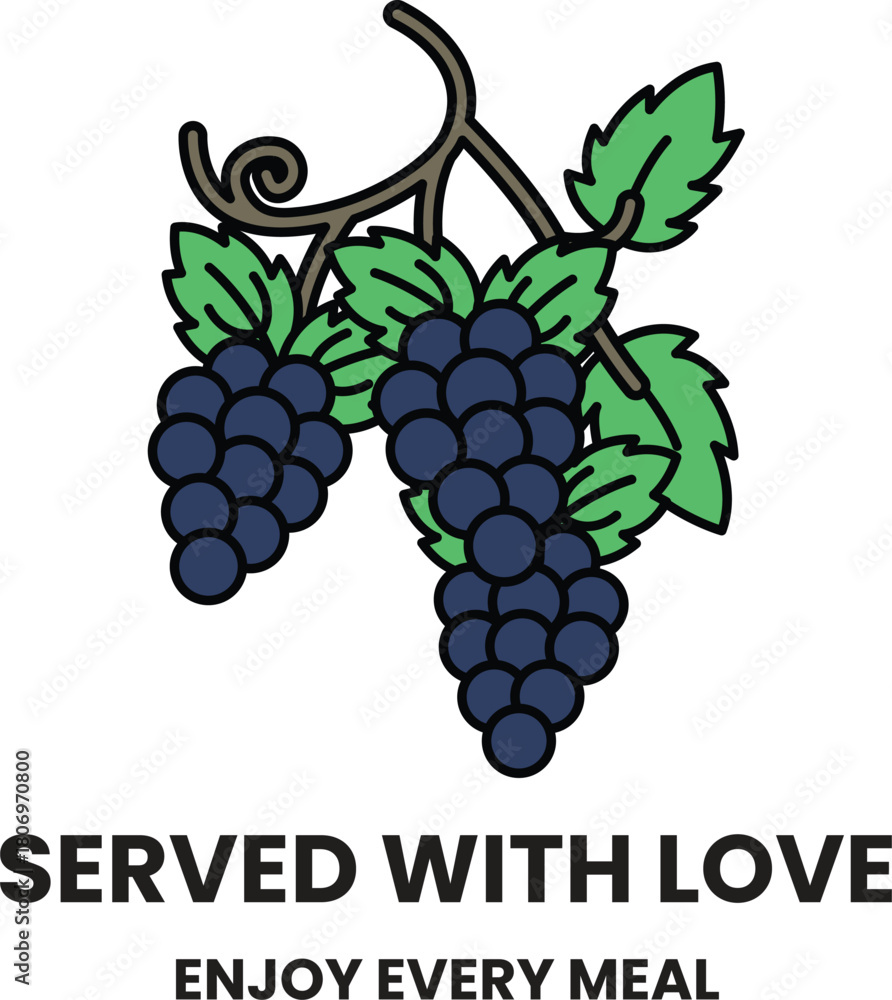 Fototapeta premium The grapes are surrounded by a leafy green stem