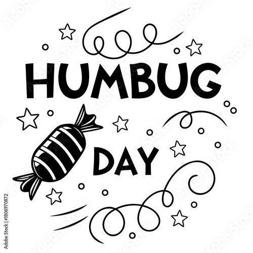 Humbug Day Vector Illustration, Grumpy Holiday Character and Stressful Christmas Elements Isolated on White Background