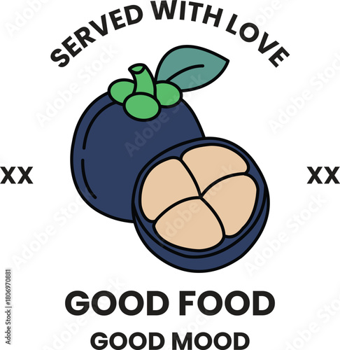 A black and white image of a fruit with the words "Good Food" written below it