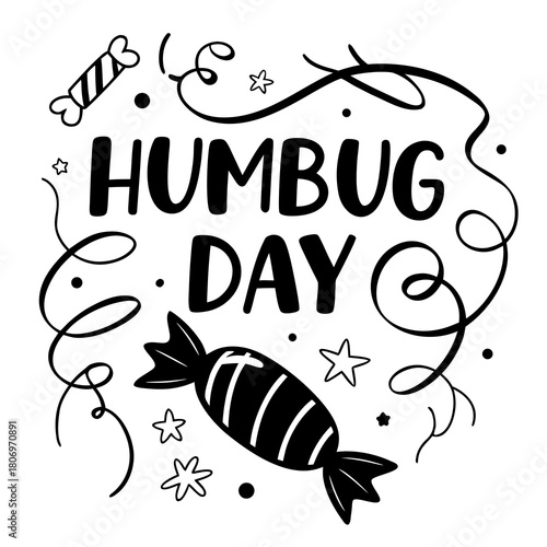 Humbug Day Vector Illustration, Grumpy Holiday Character and Stressful Christmas Elements Isolated on White Background