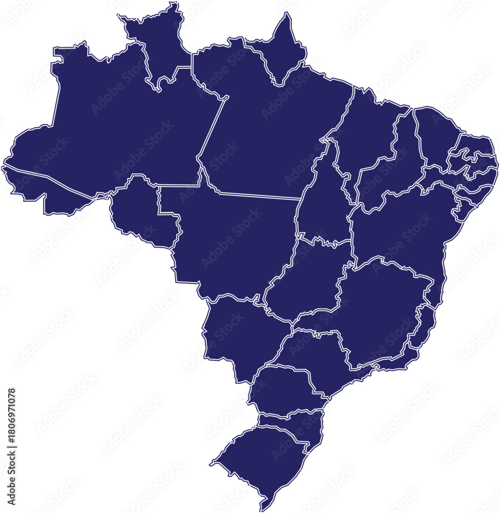 Fototapeta premium Brazil Outline Map in Blue with State Borders – Vector Illustration