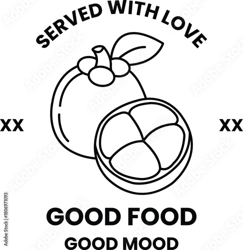 A black and white image of a fruit with the words "Good Food" written below it