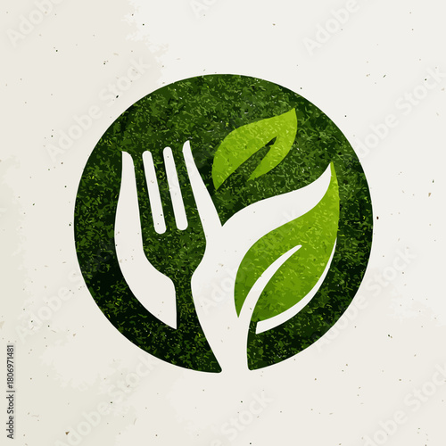 Fork and leaves symbol on textured background