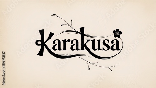 Minimalist Digital Illustration of 'Karakusa' Vine Motifs in Black Ink Brush Style on Parchment