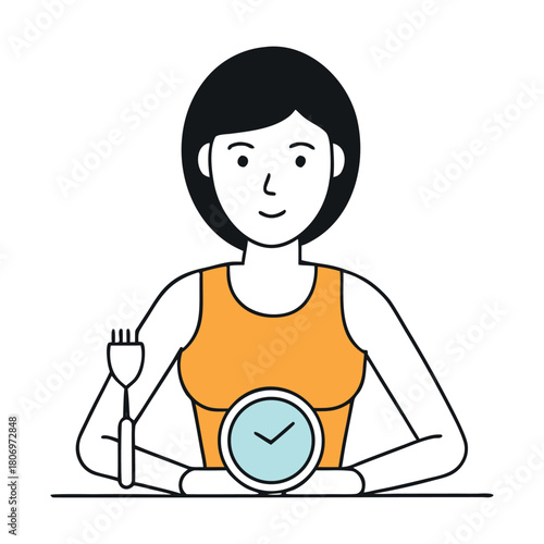 A focused woman tracks her eating window, sipping water as she practices intermittent fasting. Calm and disciplined, she balances wellness, timing, and mindful daily routines.”